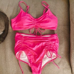 Amazon hot pink high-waisted bathing suit - large
